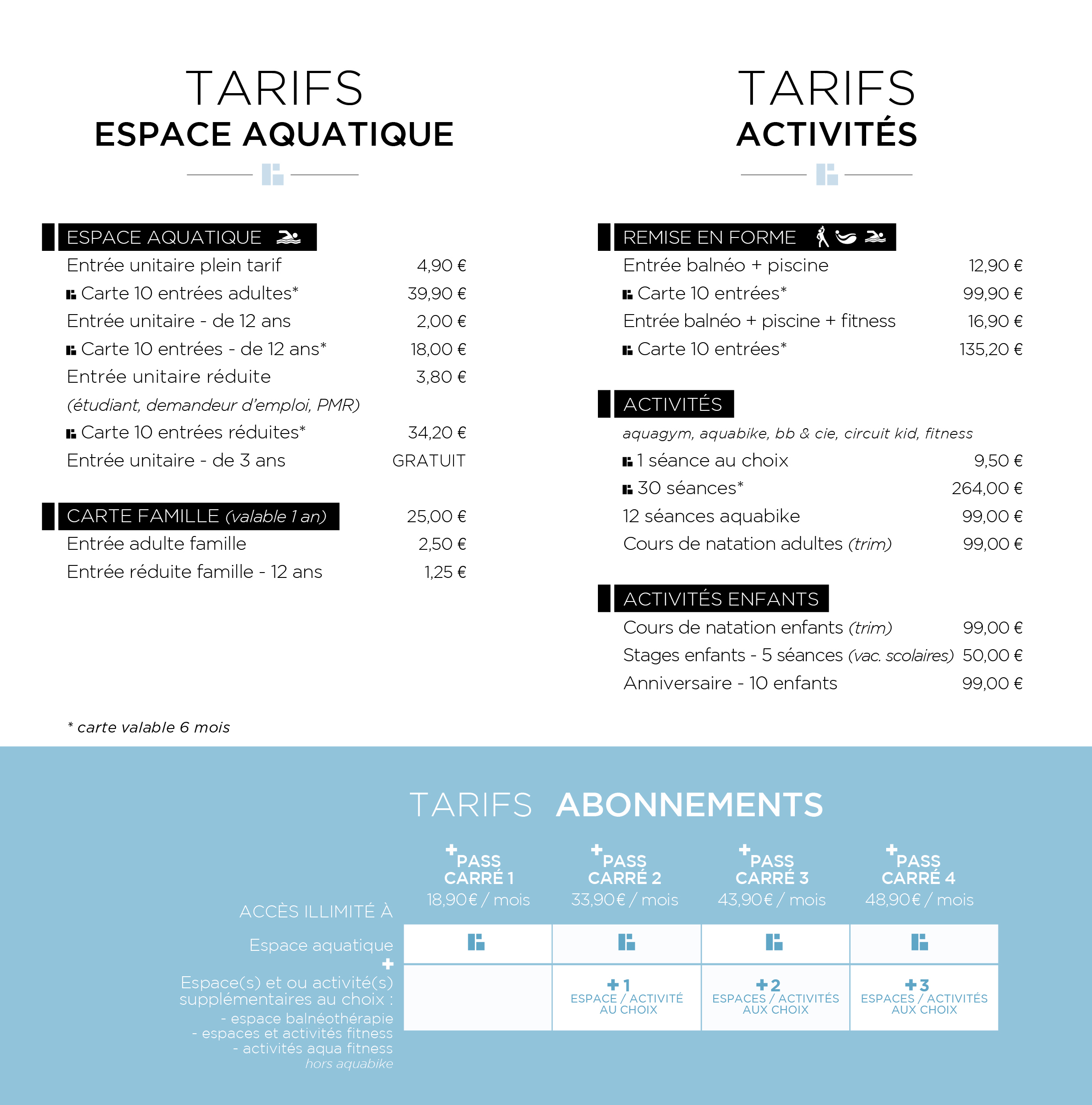 tarifs 2022-2023